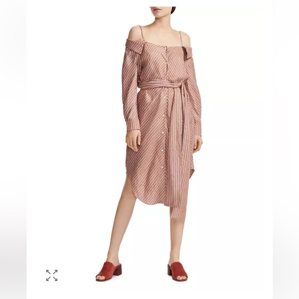 Maje Rulylla Off-the-Shoulder Shirt Dress Striped